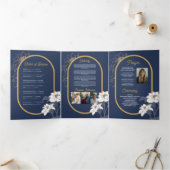 死亡記事お祝い撮影フラワーズネイビー 三つ折り招待状 (内部)