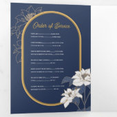 死亡記事お祝い撮影フラワーズネイビー 三つ折り招待状 (内部最初)