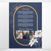 死亡記事お祝い撮影フラワーズネイビー 三つ折り招待状 (内部中)