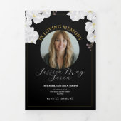 死亡記事お祝い撮影フラワーホワイト 三つ折り招待状 (カバー)