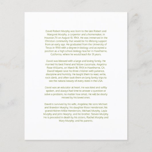 死亡記事の挿入カード (裏面)