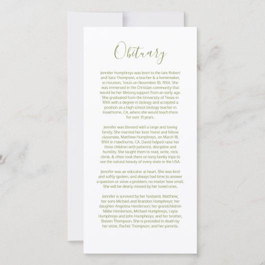 死亡記事挿入カード サンキューカード (正面)