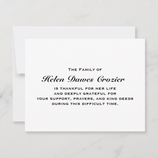 死別および悔やみや弔慰平らなNotecard サンキューカード (正面)