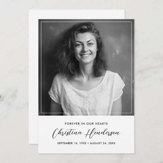 死別エレガントモダン悔やみや弔慰葬儀の写真 サンキューカード (正面/裏面)