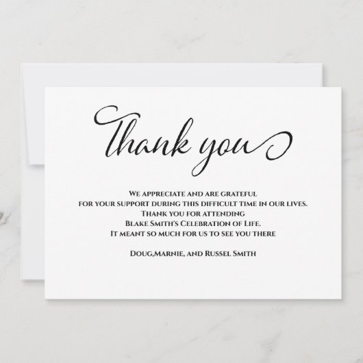 死別シンプル葬儀悔やみや弔慰ありがとう サンキューカード (正面)