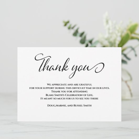 死別シンプル葬儀悔やみや弔慰ありがとう サンキューカード (スタンド正面)