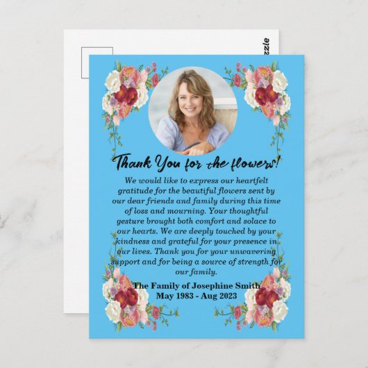 死後にお花を送ってくださった方への葬儀のお礼 ポストカード (正面/裏面)