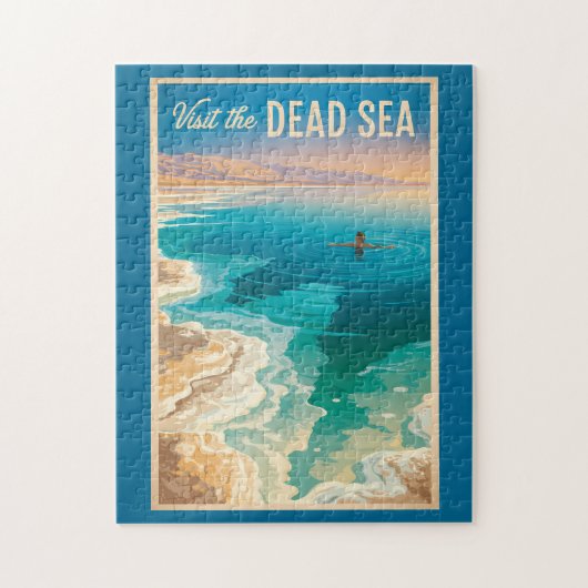 死海のイラスト ビンテージ トラベル アート ジグソーパズル (縦)