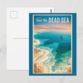 死海のイラスト 旅行アート ヴィンテージ ポストカード (正面/裏面)