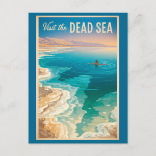 死海のイラスト 旅行アート ヴィンテージ ポストカード