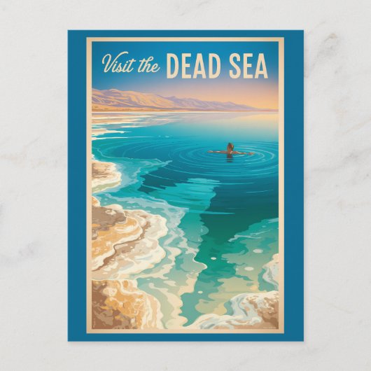 死海のイラスト 旅行アート ヴィンテージ ポストカード (正面)