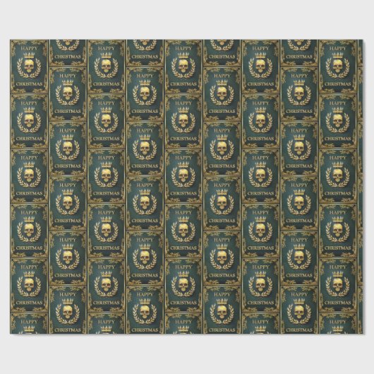 死王室のんだクリスマスのグリーン&金ゴールドキング ラッピングペーパー (フラット)