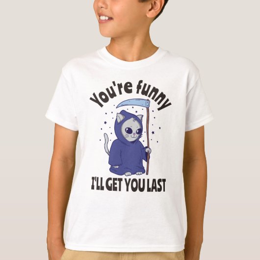 死神おもしろい猫ハロウィーンの衣装 Tシャツ (正面)