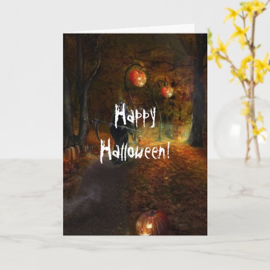 死神とカボチャ カード (黄色い花)