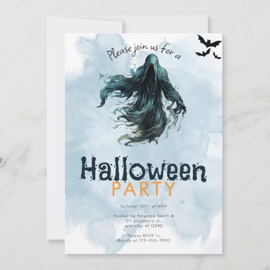 死神とコウモリのブルースモーク ハロウィンパーティー 招待状 (正面)