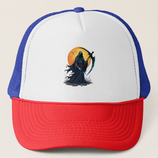 死神とスキザ – 怖いハロウィンシャツ キャップ (正面)