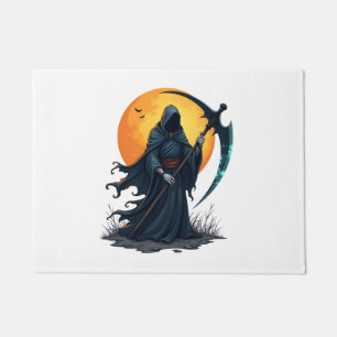死神と大鎌 – 怖いハロウィンTシャツ ドアマット