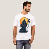 死神と鎌のデザイン � スケアリー ハロウィンTシャツ Tシャツ (正面フル)