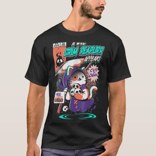 死神にゃん 死神 猫 キティちゃん 魔法 アニメ Tシャツ (正面)