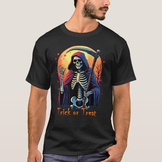 死神のトリックまたはハロウィーンティーを治療 Tシャツ (正面)