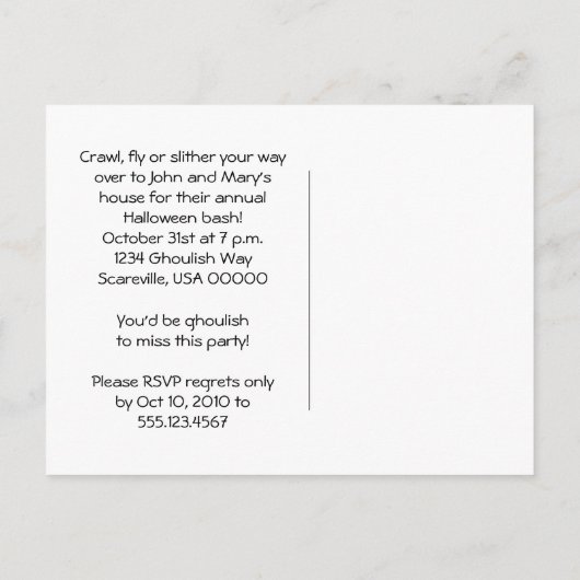 死神のハロウィンの衣裳のパーティの招待状 インビテーションポストカード (裏面)