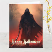 死神の影で – ハロウィーン カード (黄色い花)