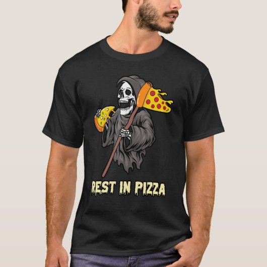 死神の食べ物ピザがピザの残りをスライス Tシャツ (正面)