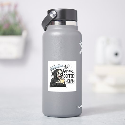 死神の「人生は起こるもの、コーヒーは助ける」 シール (HydroFlask)