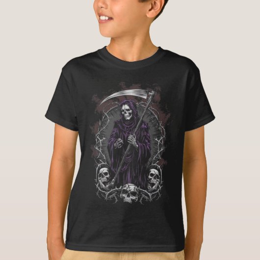 死神アート ホラー ハロウィン Tシャツ (正面)