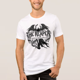 死神ゴシックタイポグラフィとダークエンジェルアート トライブレンドTシャツ