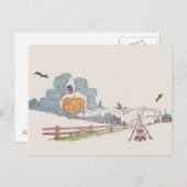 死神ジャックO'ランタンこうもりキャンプファイア ポストカード (正面/裏面)