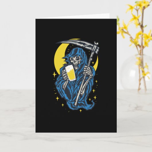 死神ビール飲み カード (黄色い花)