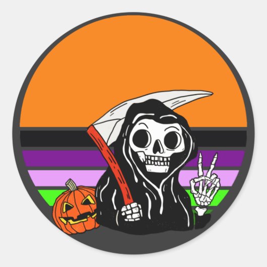 死神 – ハロウィンサンセットジャックオランタン ラウンドシール (正面)