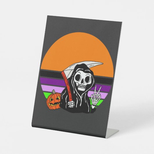 死神 – ハロウィンサンセットジャックオランタン 台座サイン (正面)