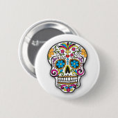 死者のカラフルなメキシコ砂糖のスカル日 缶バッジ (正面&裏面)