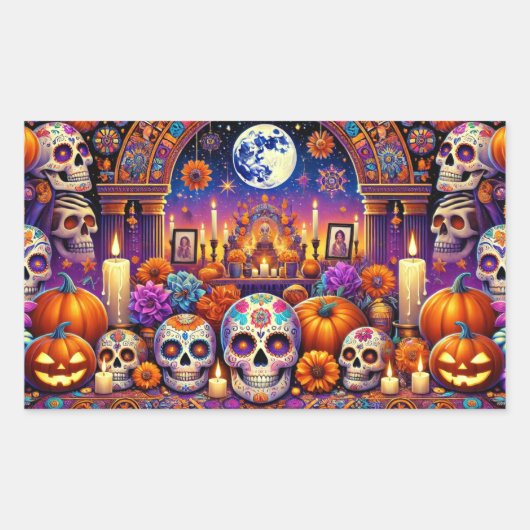 死者のハロウィーンの日 長方形シール (正面)