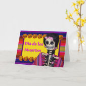 死者のフィギュアの日Dia de los Muertos カード (黄色い花)