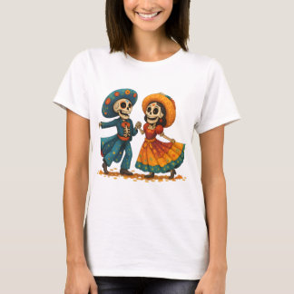 死者の日のダンシングスケルトンカップル Tシャツ