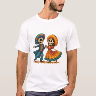 死者の日のダンシングスケルトンカップル Tシャツ