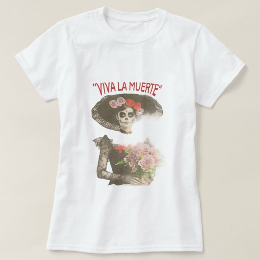 死者の日のビンテージ スケルトン アート Tシャツ (デザイン正面)