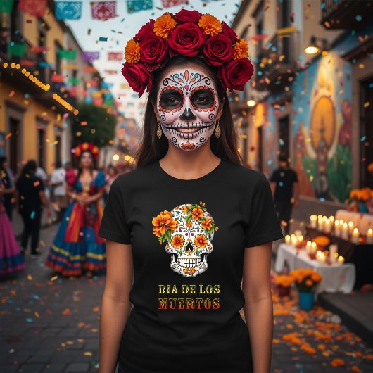 死者の日のフラワースカル Tシャツ