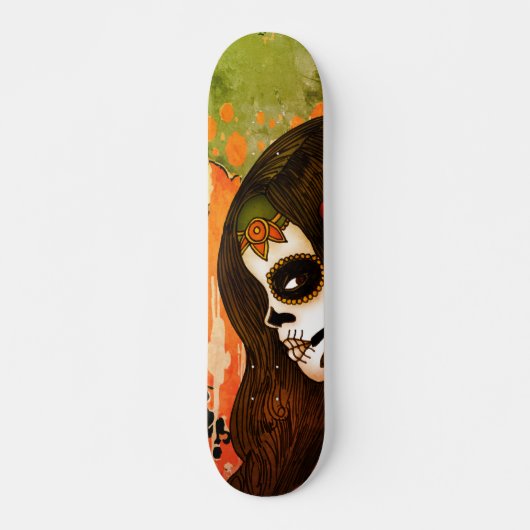 死者の日の女の子の顔アート スケートボード (正面)