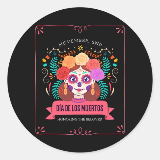 死者の日のDia de los muertos ラウンドシール (正面)