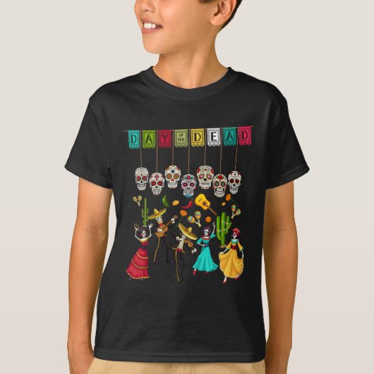 死者の日スケルトン - メキシコの死者の日 Tシャツ (正面)