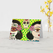 死者の日挨拶状"Vida-Muerte" カード (黄色い花)