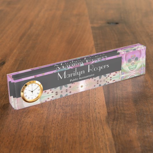 死者の日砂糖のスカルの虹のハートの生命の樹 デスクネームプレート (側面)