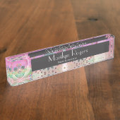 死者の日砂糖のスカルの虹のハートの生命の樹 デスクネームプレート (側面)