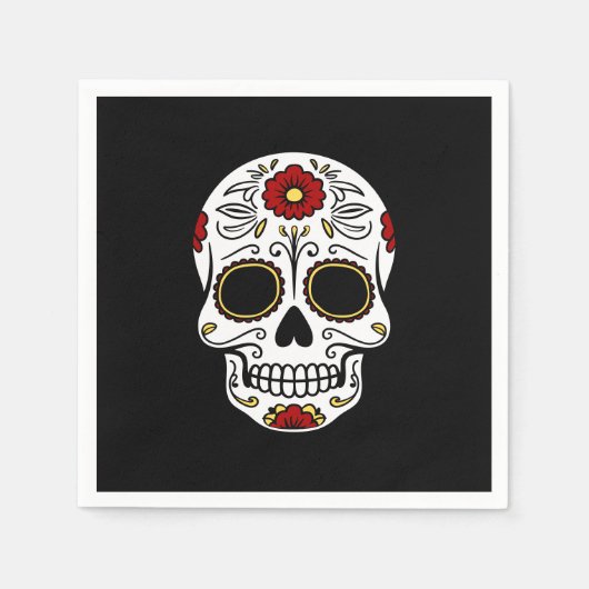 死者の日 オブ・ザ・デッド ブラック スカル ペーパー ナプキン スタンダードカクテルナプキン (正面)