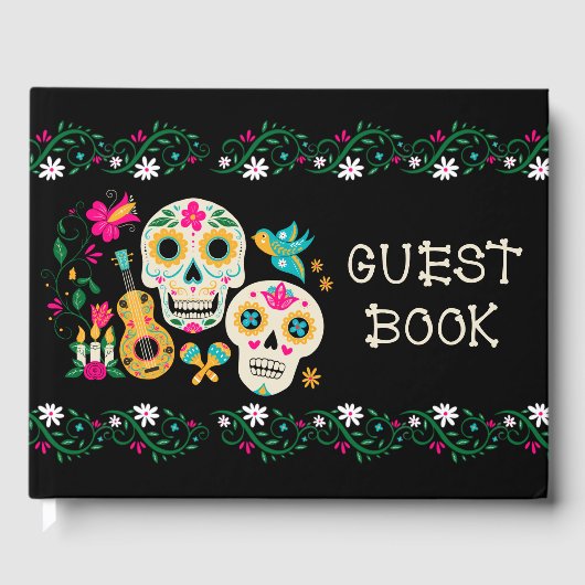 死者の日 カスタマイズされたカラフルなドクロ ゲストブック (正面)