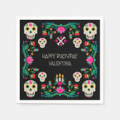 死者の日 カスタマイズ可能なカラフルなドクロ スタンダードカクテルナプキン (正面)